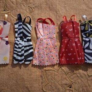 Set of Five Vuntage Handmade Barbie Dresses with Various Patterns